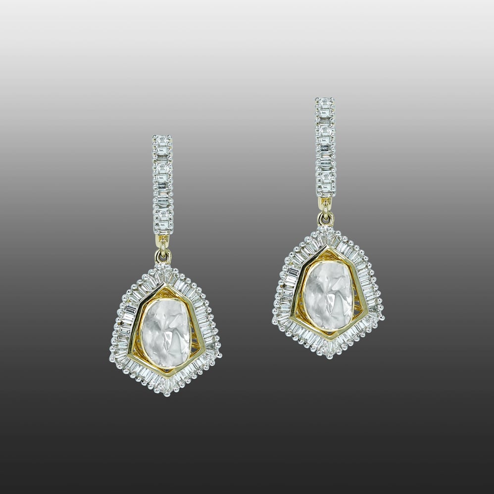 Dangling Polki Earrings with Baguette Halo